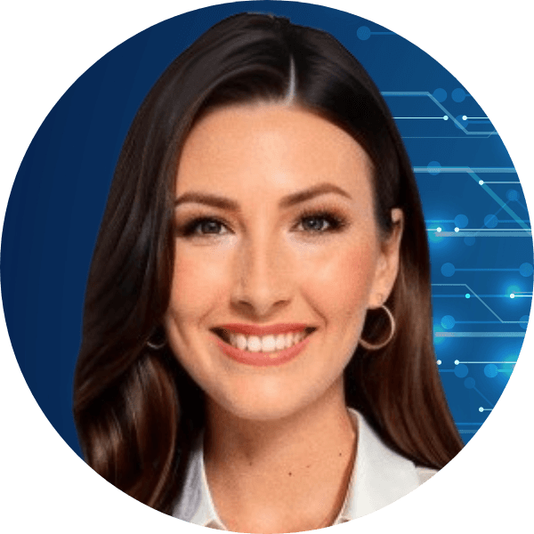 Head shot of a person with a blue background