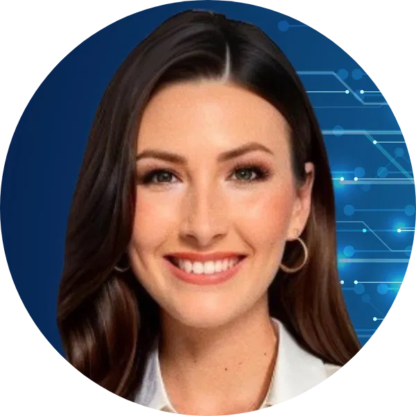 Head shot of a person with a blue background