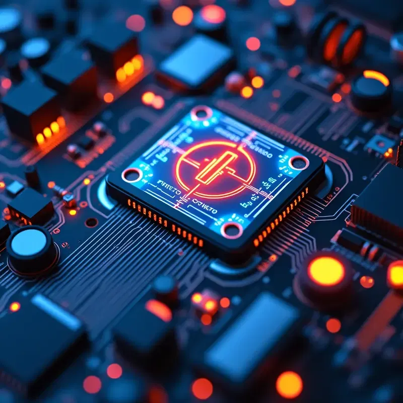 Cool looking computer chips in a ITX motherboard.